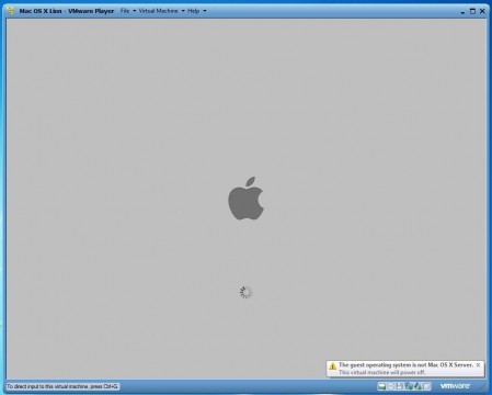 Mac OS X Lion 10.7 running under VMware Player 3.1.4 'This is not a MAC'