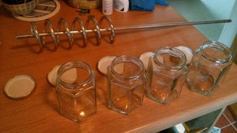 New jars and corkscrew bit for creaming honey