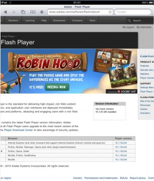 Flash working on iPad iOS 3.2.1