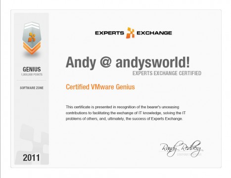 Certified VMware Genius at Experts Exchange