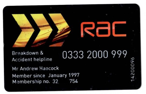 Black R.A.C membership card